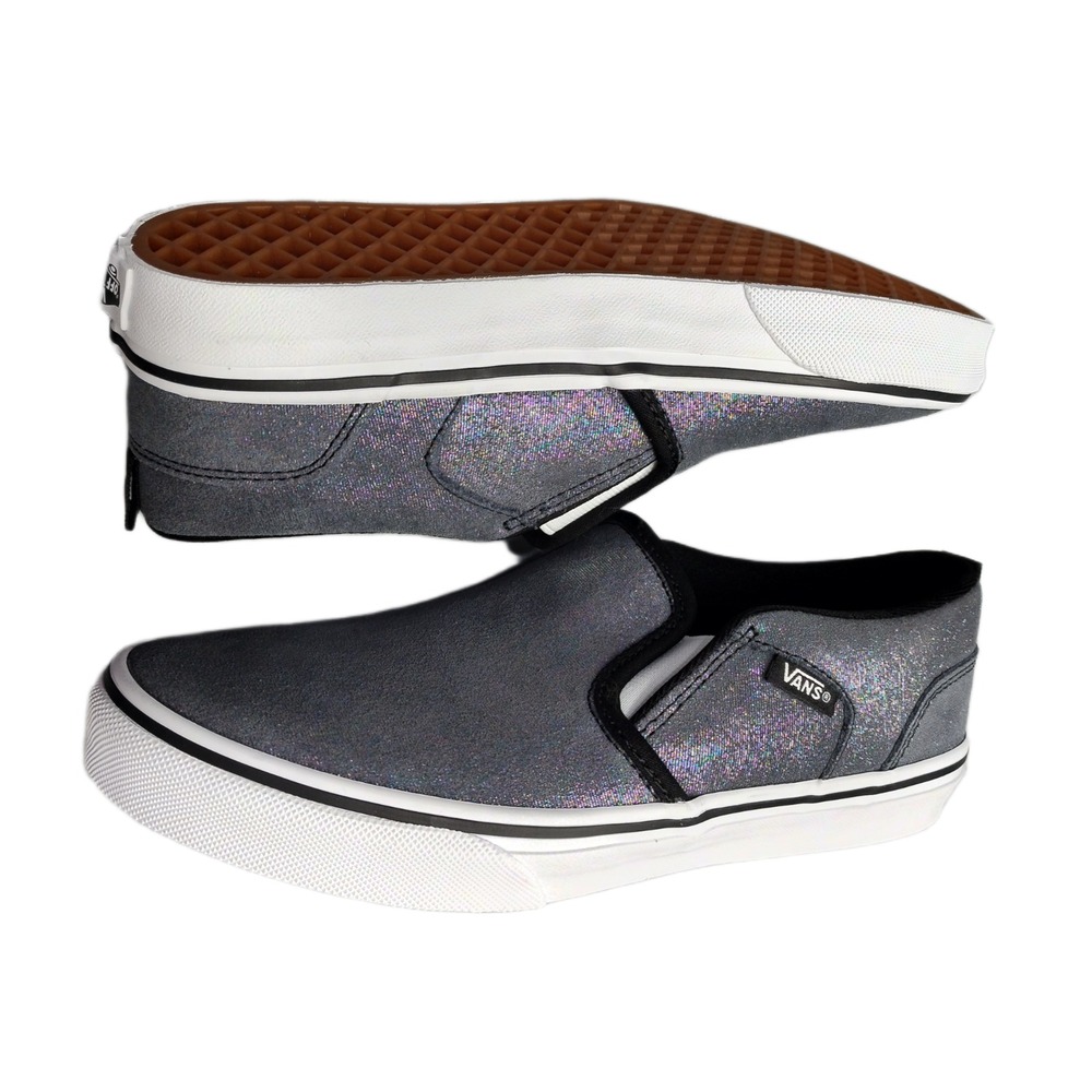 Vans Asher Sneakers Kids US Size 5 Shimmer Black Round Toe Slip On VN000E8PBLA